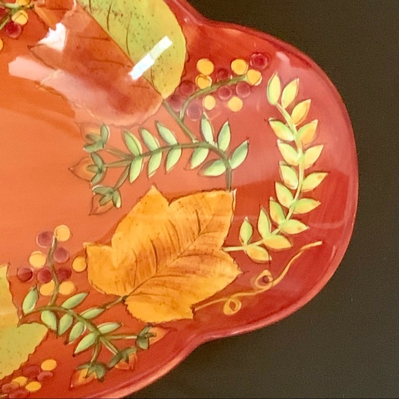 Laurie Gates Pottery Fall Leaves 13” Oblong Serving Bowl - Picture 6 of 15